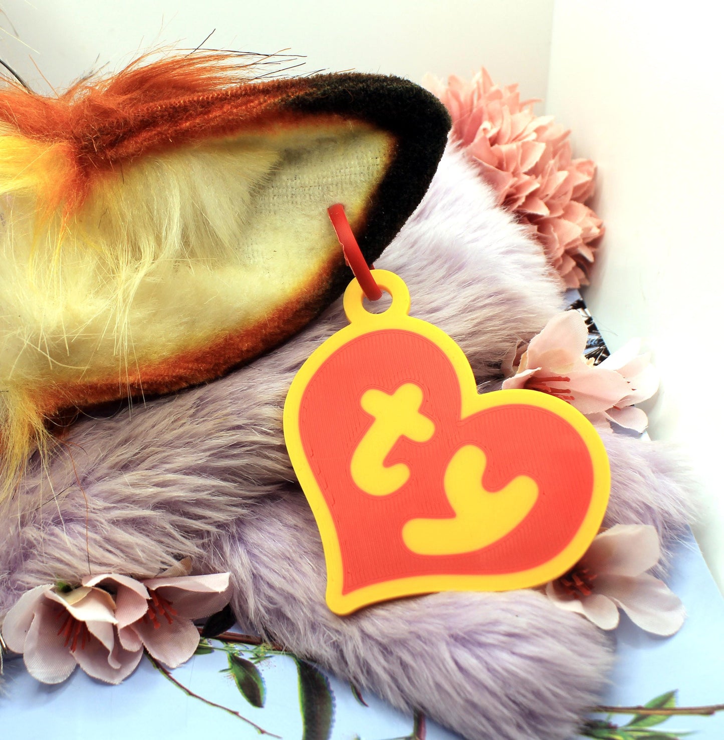 Yellow and Red Plush Teddy Bear Style Fursuit Ear Tags (2 Sizes)