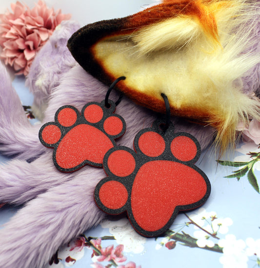 Black and Red Paw Print Fursuit Ear Tags (2 Sizes)