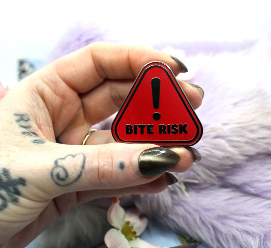 Bite Risk Warning Triangle Enamel Pin (A Grade, Hard, Black Nickel)