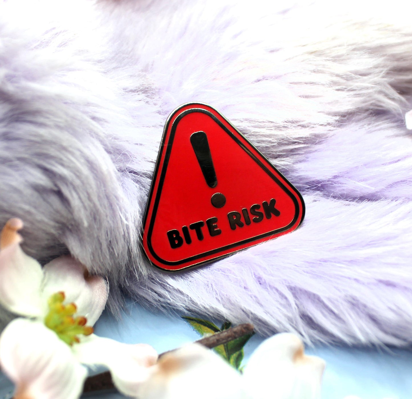 Bite Risk Warning Triangle Enamel Pin (A Grade, Hard, Black Nickel)