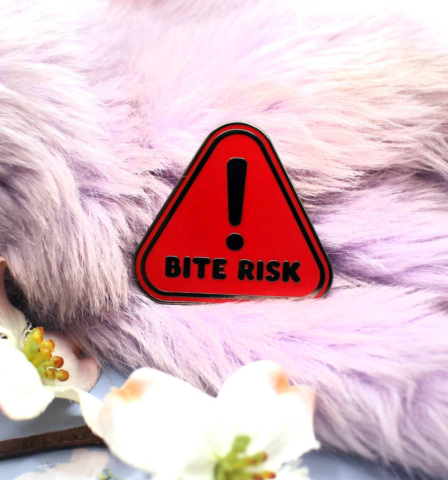 Bite Risk Warning Triangle Enamel Pin (A Grade, Hard, Black Nickel)