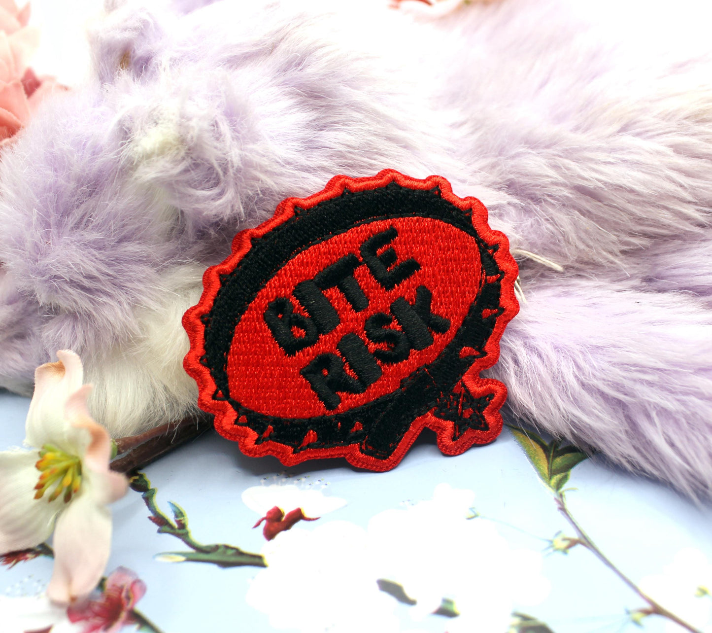 Black and Red Bite Risk Collar Patch (60mm)