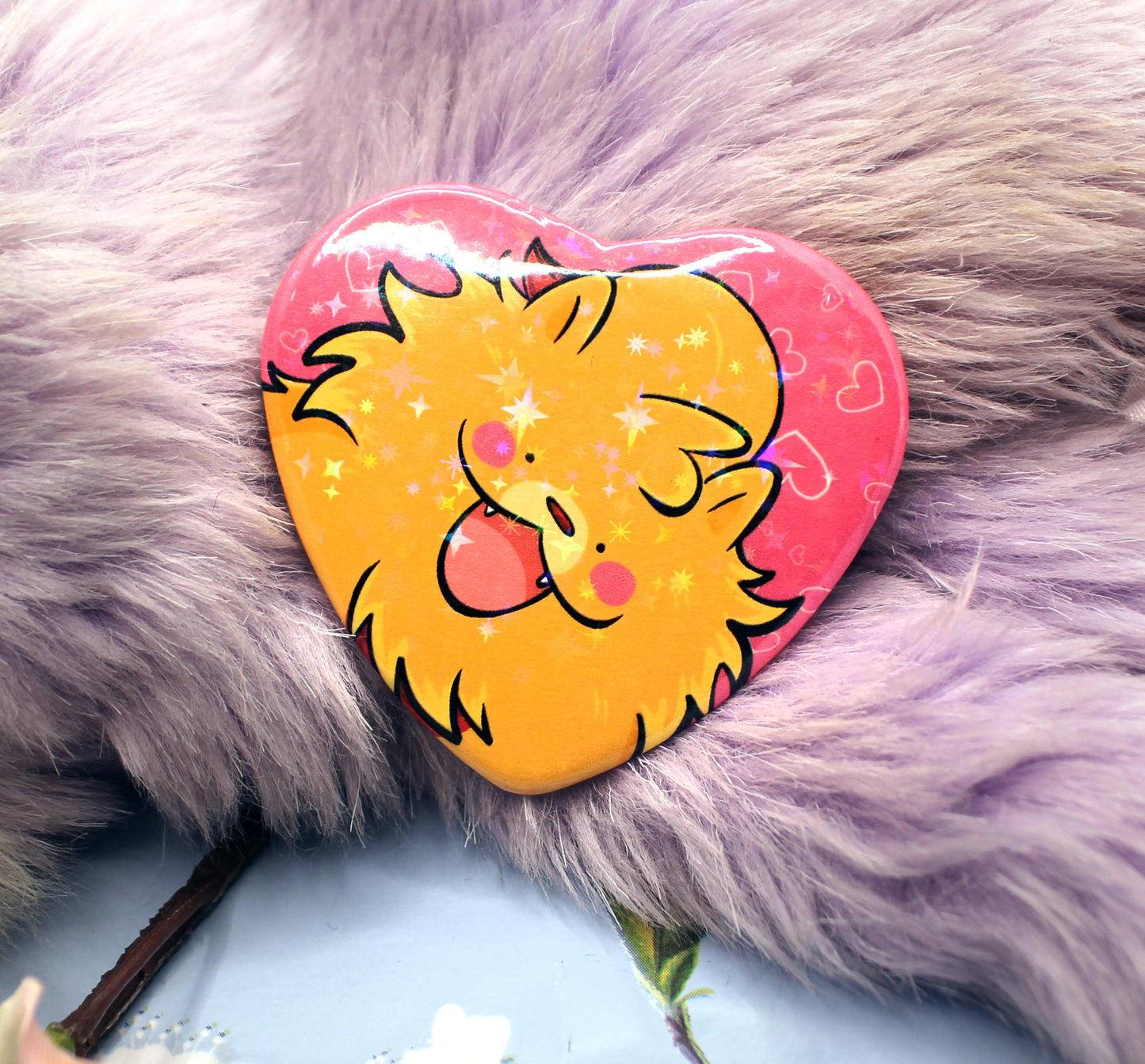 Pombon Puppy Pokemon Sparkly Heart Badge (55mm)
