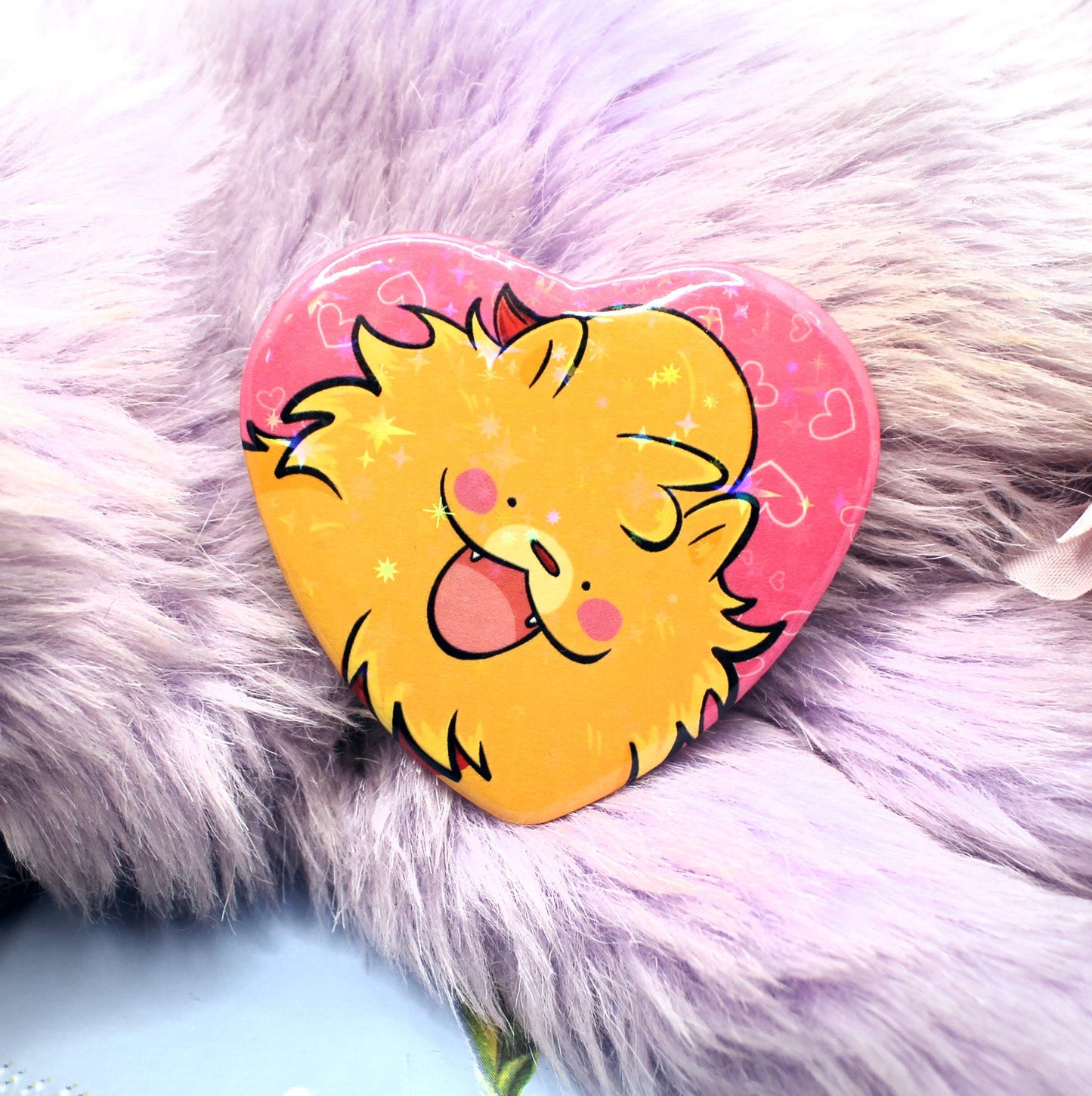 Pombon Puppy Pokemon Sparkly Heart Badge (55mm)