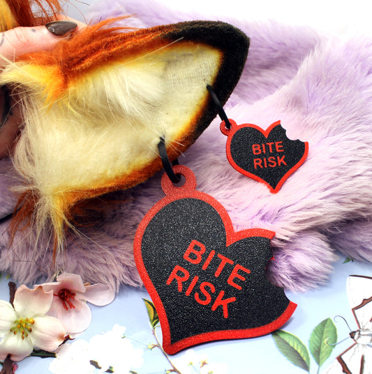 Bite Risk Chomped Heart Teddy Bear Plushie Style Fursuit Ear Tags (2 Sizes)