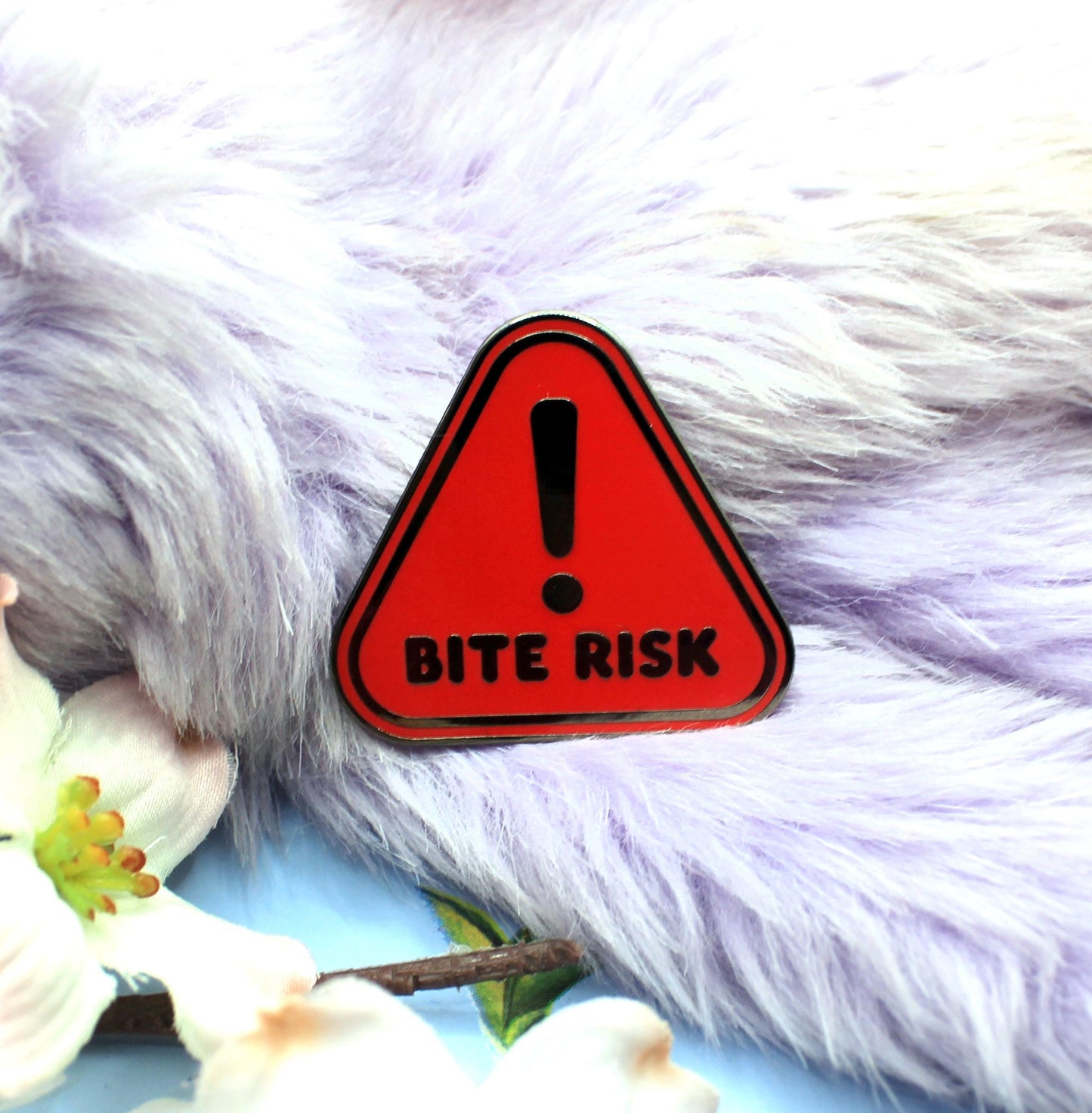 Bite Risk Warning Triangle Enamel Pin (A Grade, Hard, Black Nickel)