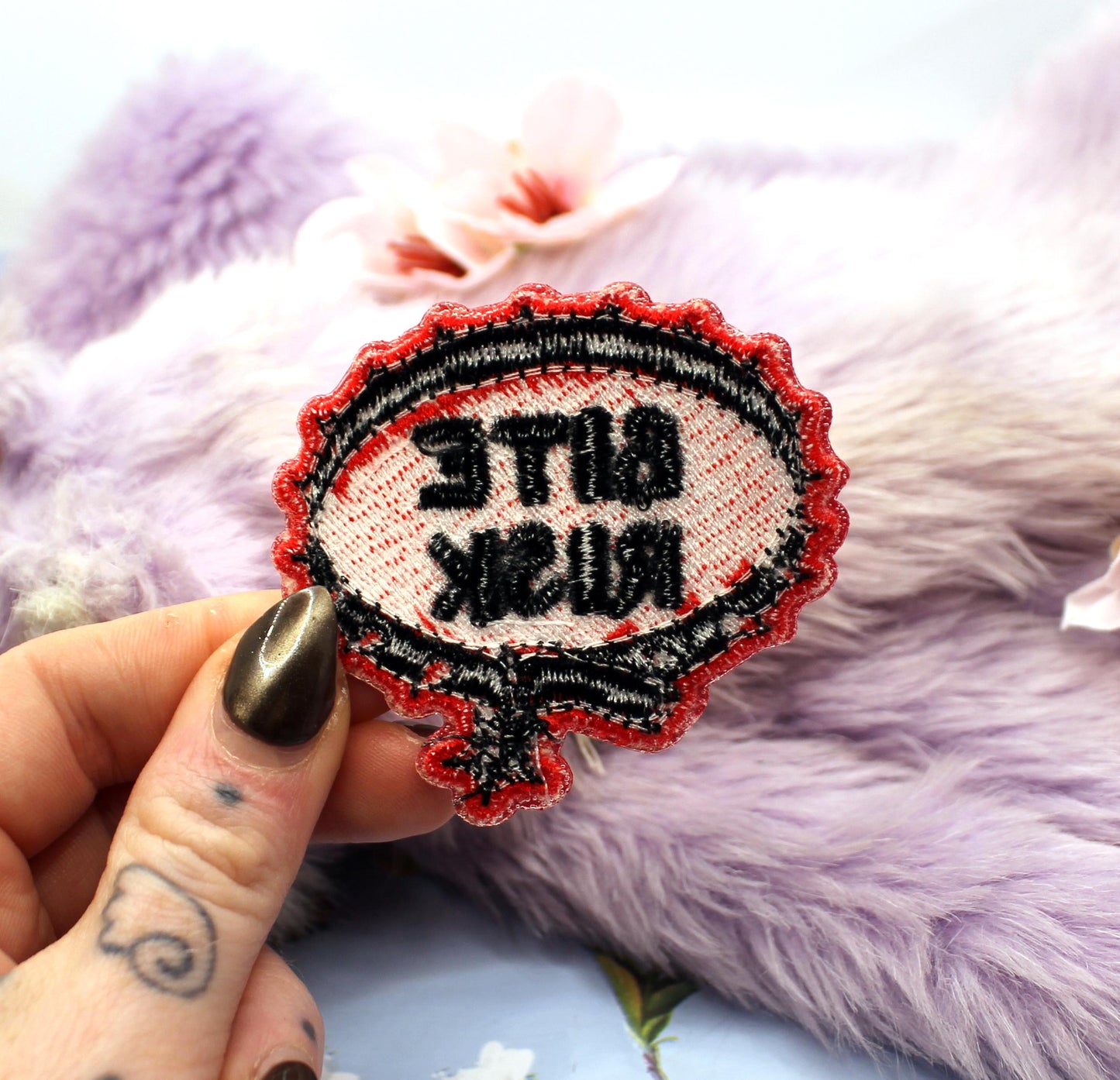 Black and Red Bite Risk Collar Patch (60mm)