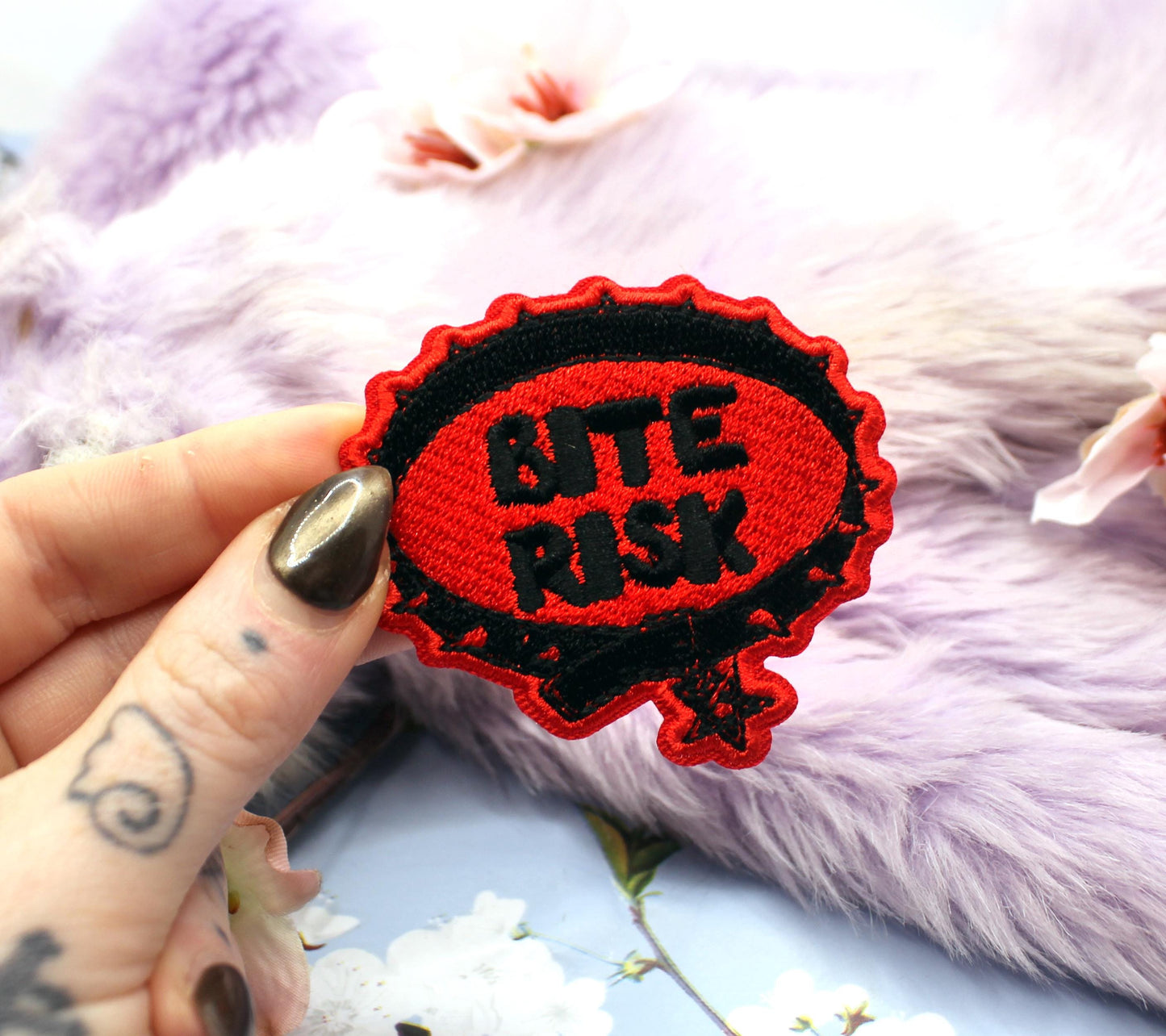 Black and Red Bite Risk Collar Patch (60mm)
