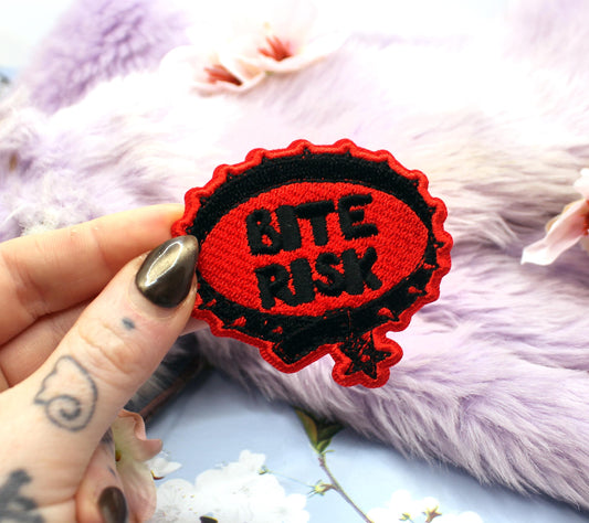Black and Red Bite Risk Collar Patch (60mm)