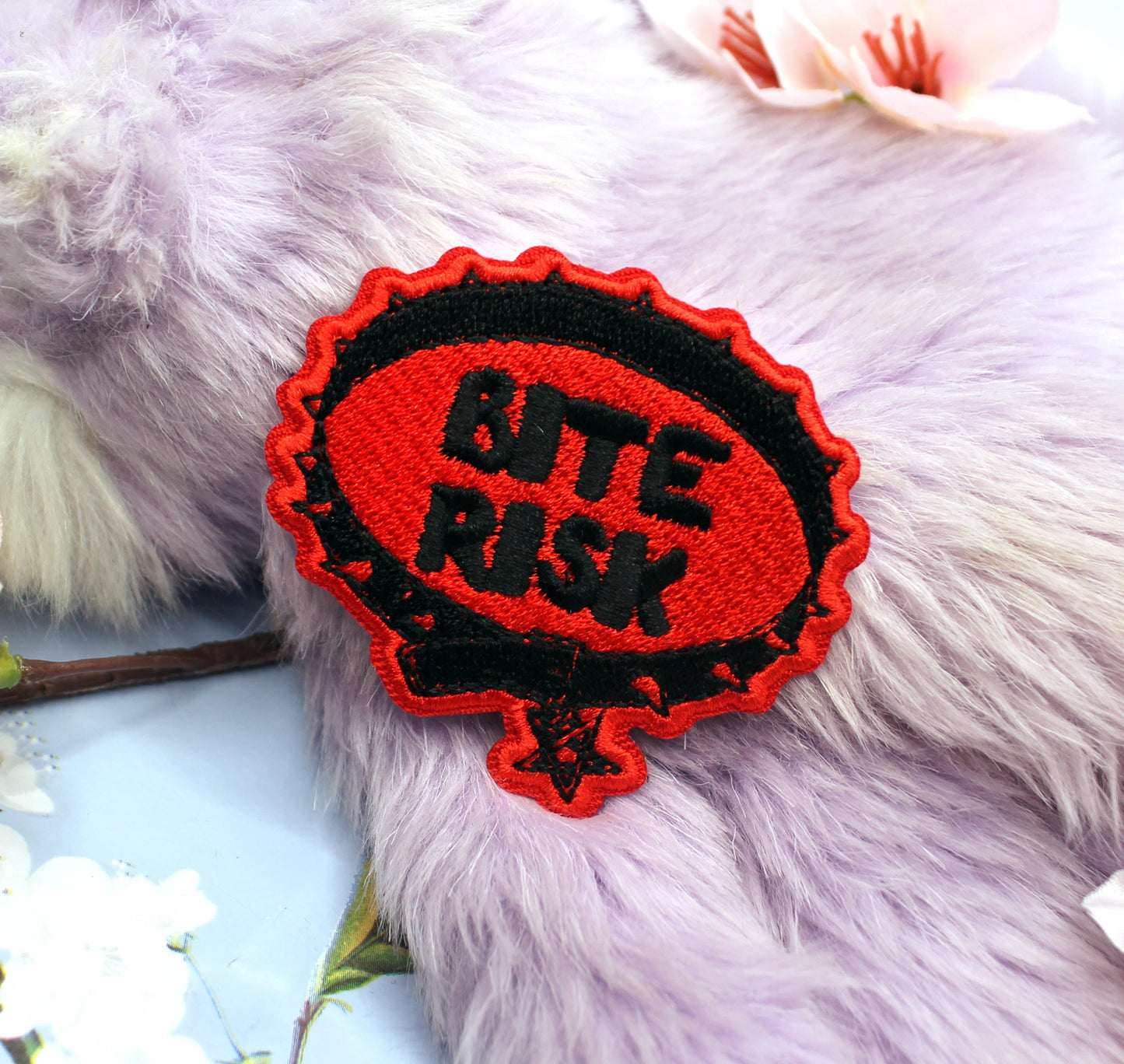 Black and Red Bite Risk Collar Patch (60mm)