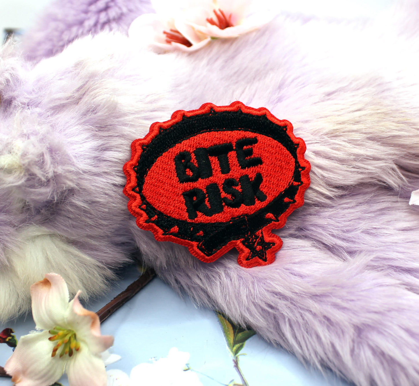 Black and Red Bite Risk Collar Patch (60mm)