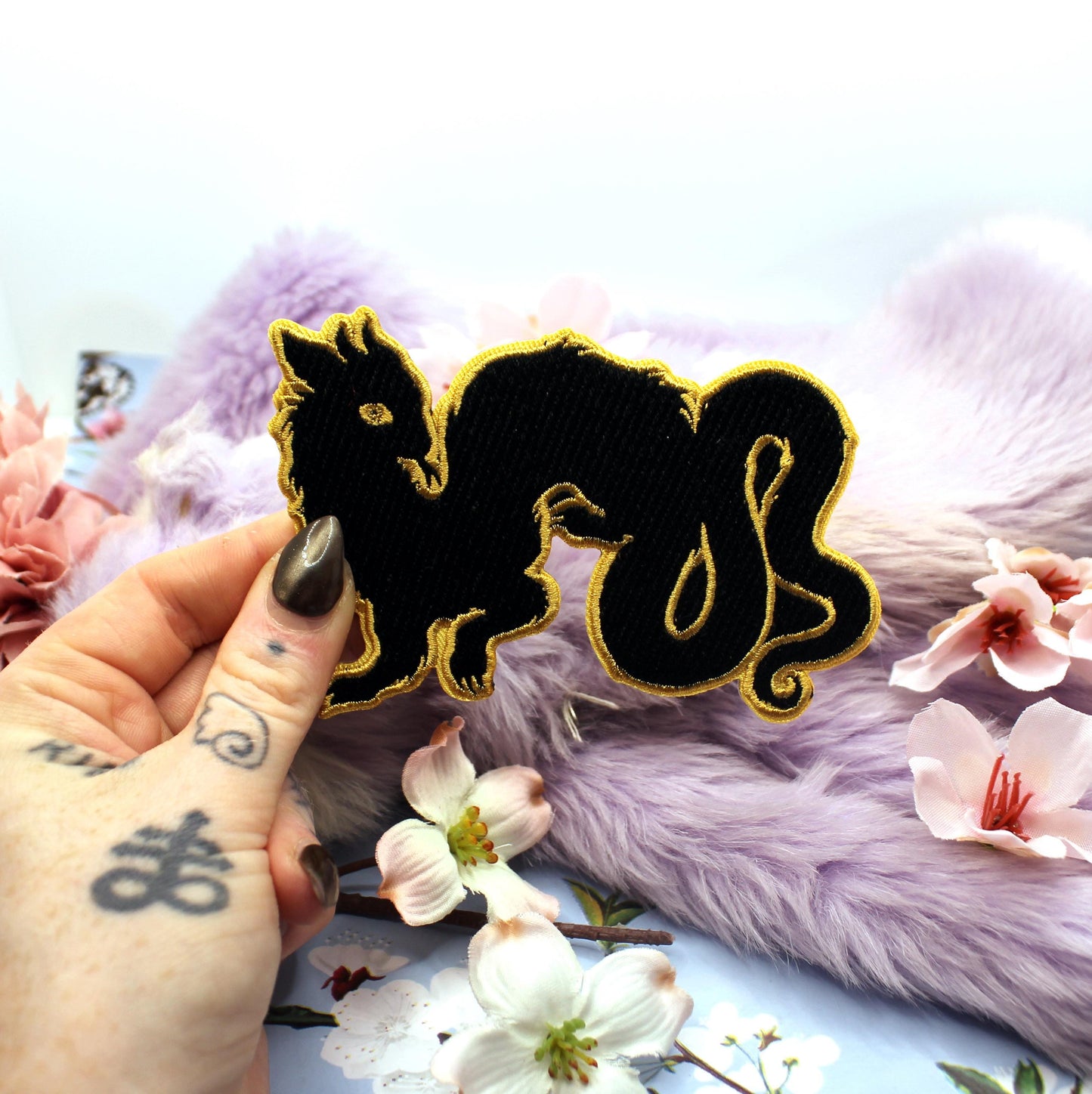 Black and Gold Wyrm Iron-On Patch (10cm)