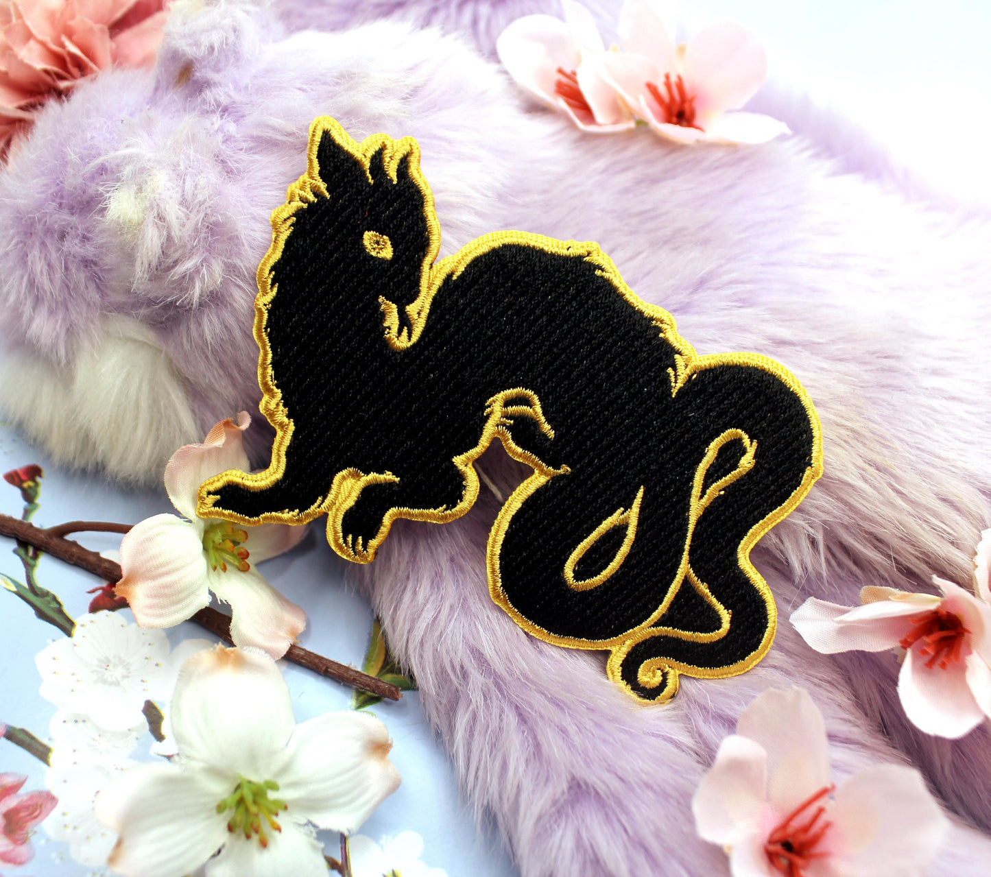 Black and Gold Wyrm Iron-On Patch (10cm)