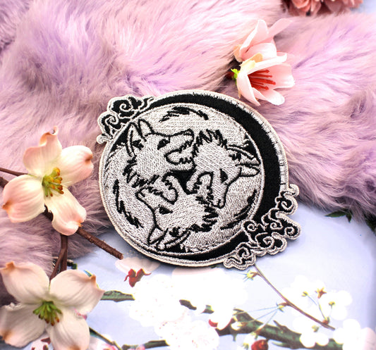 Black and Silver 3 Wolf Moon Embroidered Patch (10cm)