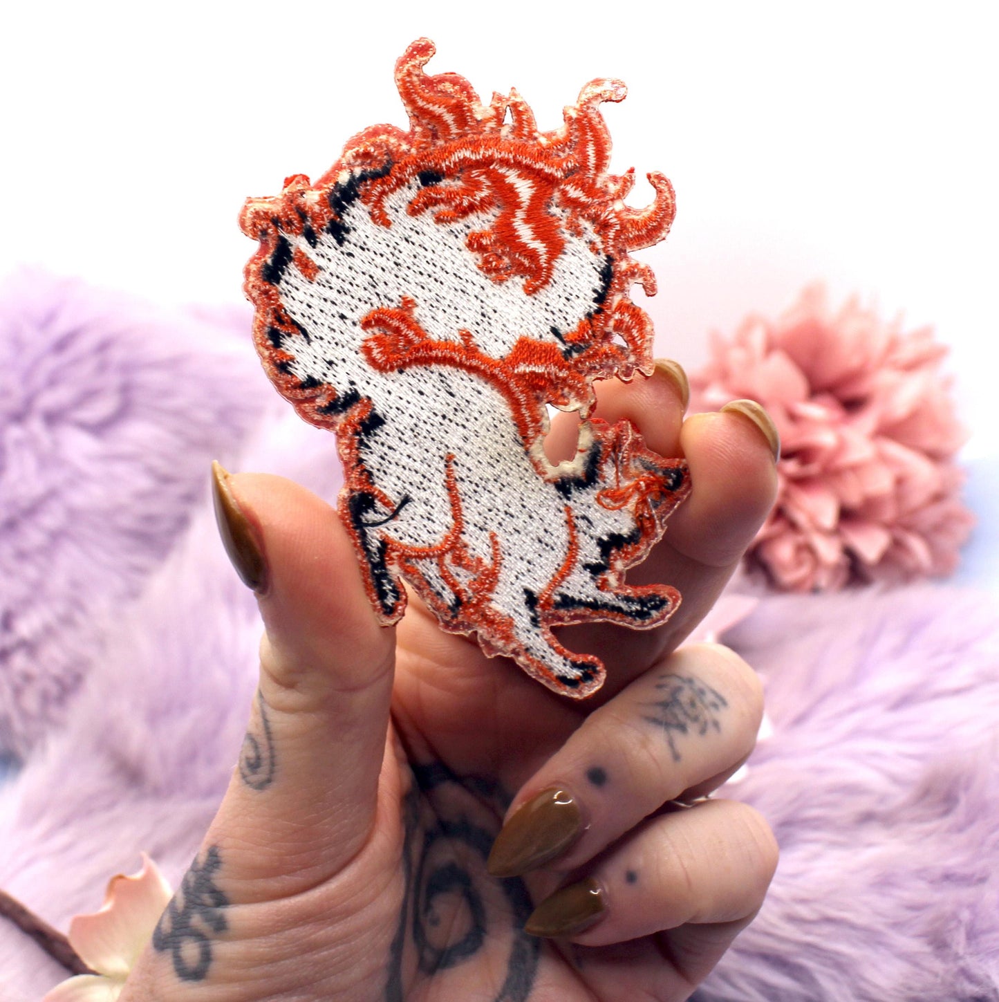 Copper and Black Sun Fox Embroidered Patch (8cm)