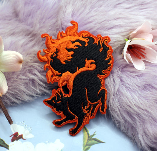 Copper and Black Sun Fox Embroidered Patch (8cm)
