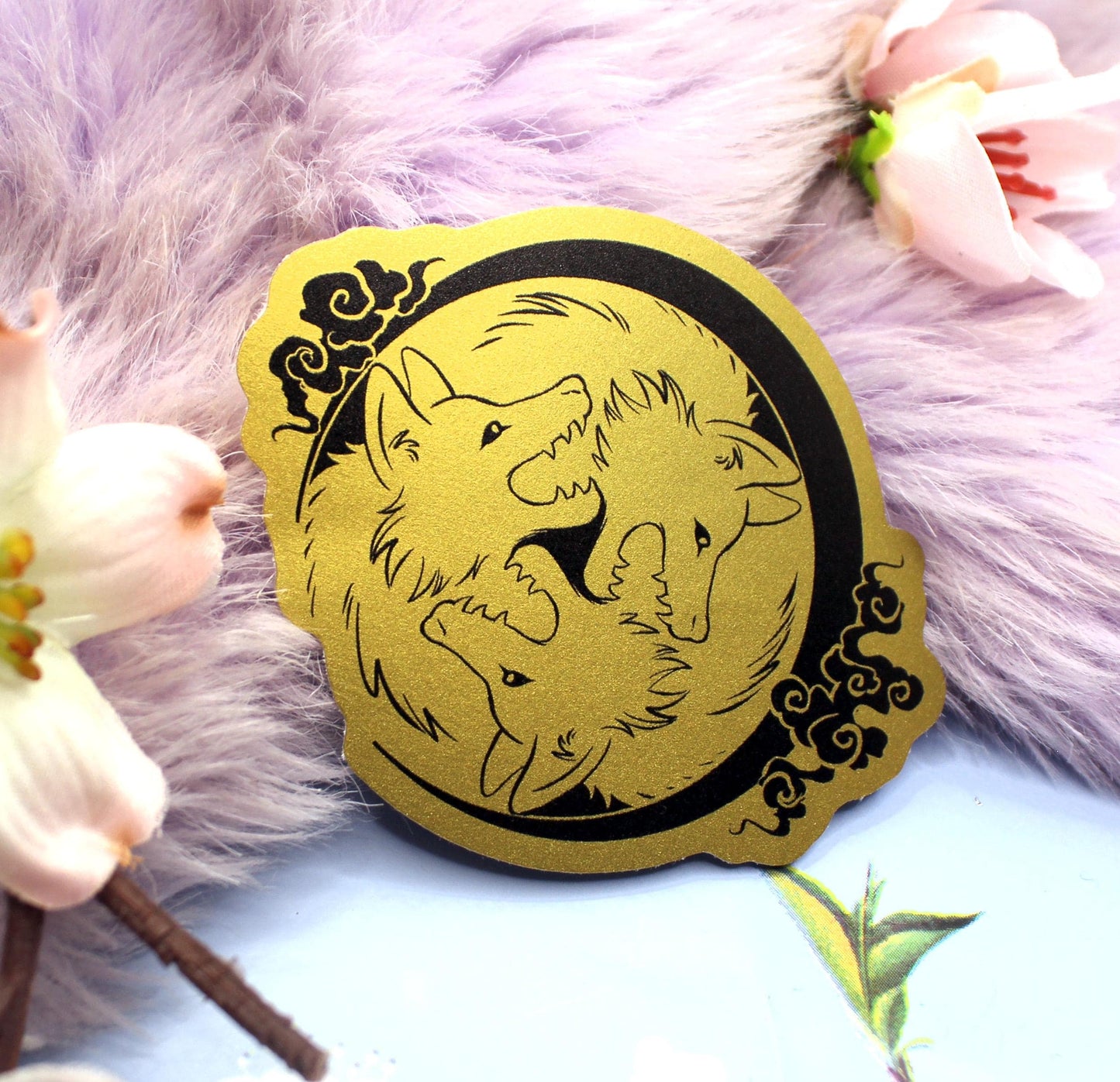 Gold Foil 3 Wolf Moon Vinyl Sticker (7cm)