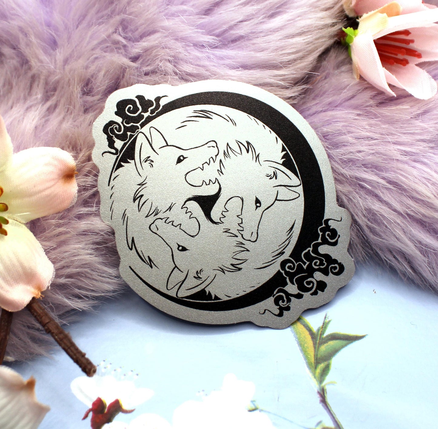 Silver Foil 3 Wolf Moon Vinyl Sticker (7cm)