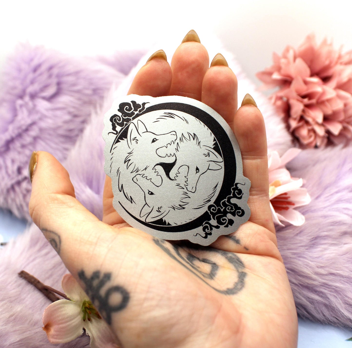Silver Foil 3 Wolf Moon Vinyl Sticker (7cm)