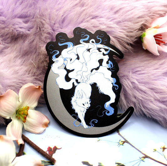 Silver Foil Moon Fox Vinyl Sticker (8cm)