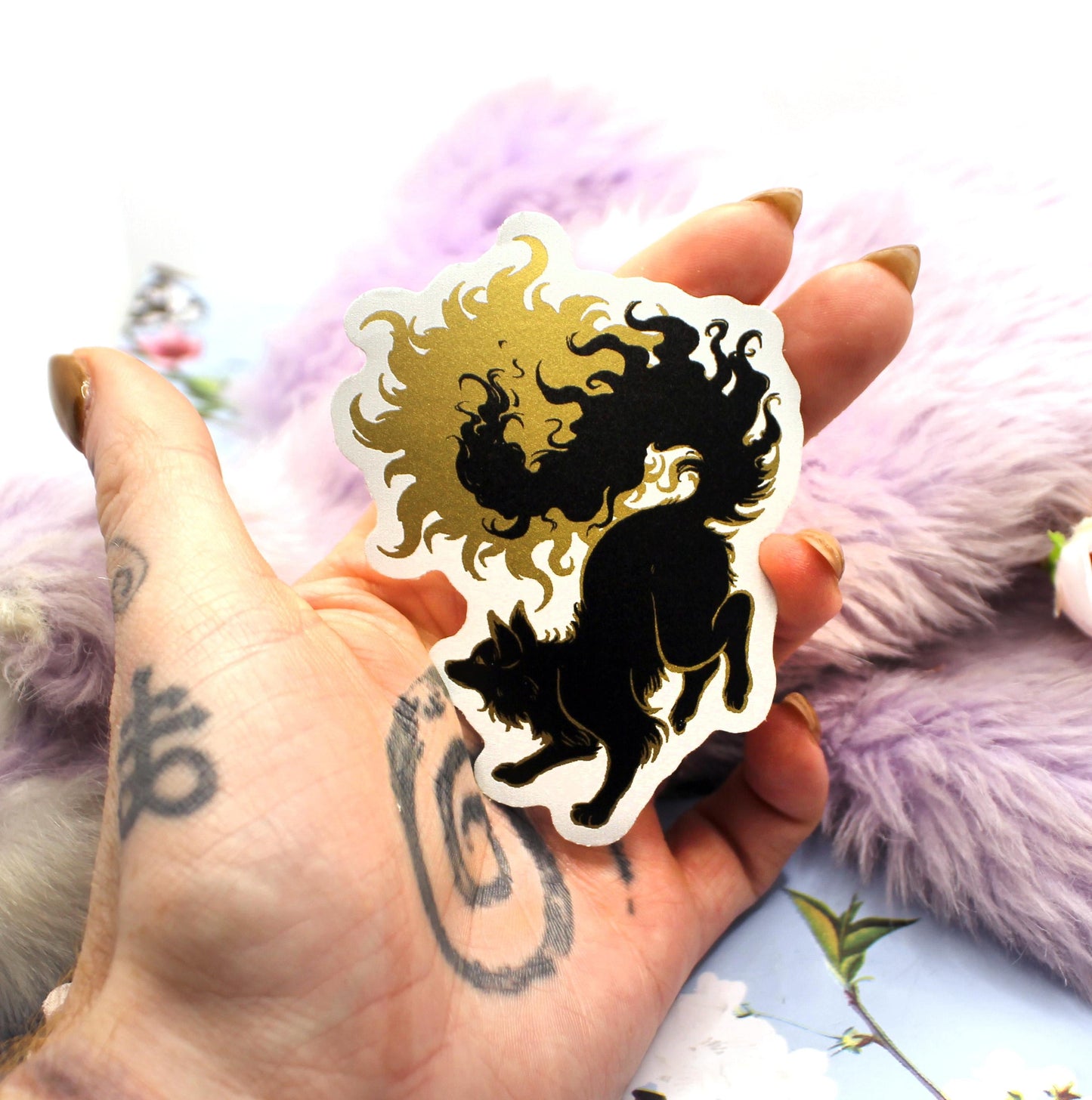 Gold Foil Sun Fox Vinyl Sticker (8cm)