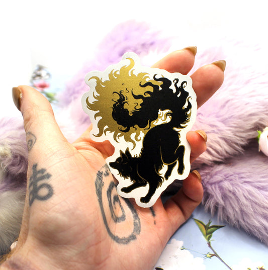 Gold Foil Sun Fox Vinyl Sticker (8cm)