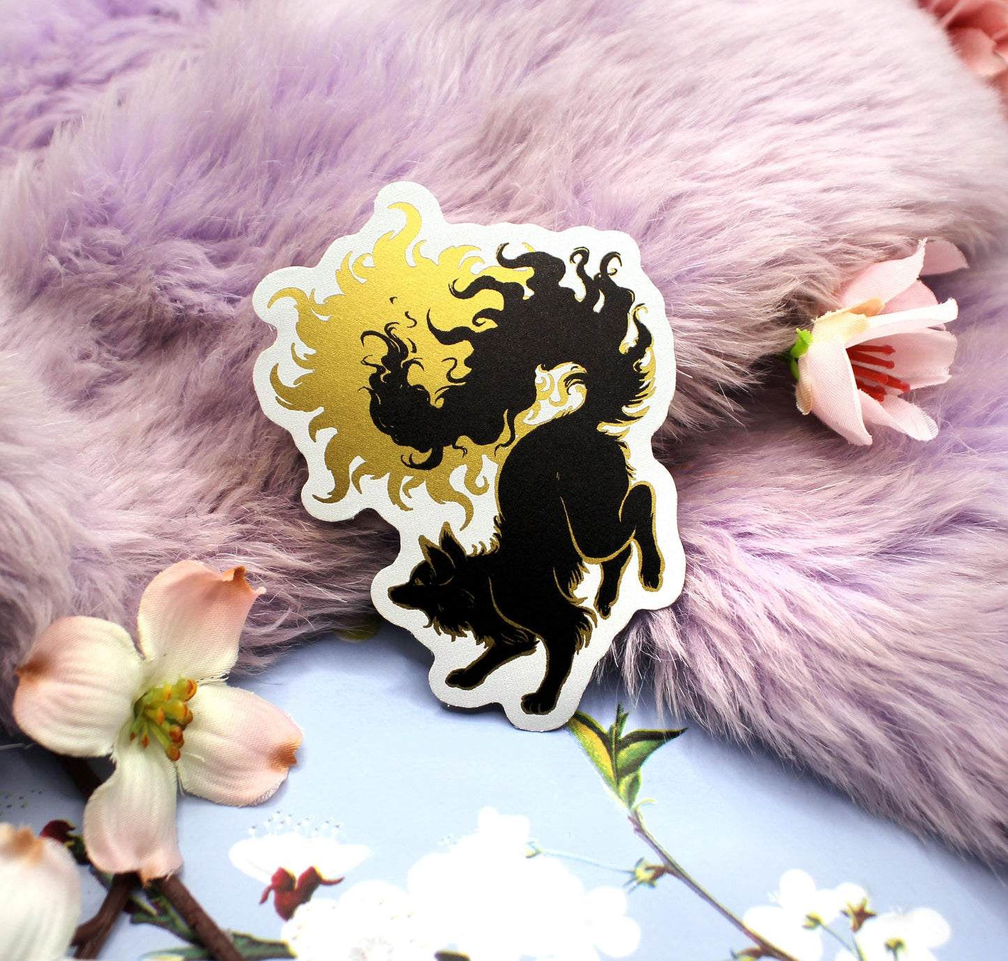 Gold Foil Sun Fox Vinyl Sticker (8cm)