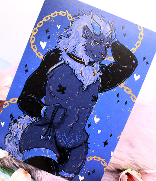 Sundra Anthro Male Shisa Pin Up A6 Print - The Nightingale Dragon Series