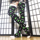 Green Paw Print Black and White Bone Thigh High Socks (Size 3-12 UK)