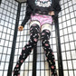 Pink Paw Print Black and White Bone Thigh High Socks (Size 3-12 UK)