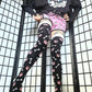 Pink Paw Print Black and White Bone Thigh High Socks (Size 3-12 UK)