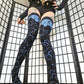 Blue and Black Celestial Print Thigh High Socks (Size 3-12 UK)