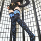 Blue and Black Celestial Print Thigh High Socks (Size 3-12 UK)
