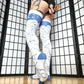 Blue and White Celestial Print Thigh High Socks (Size 3-12 UK)