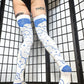 Blue and White Celestial Print Thigh High Socks (Size 3-12 UK)