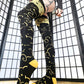 Black and Gold Celestial Print Thigh High Socks (Size 3-12 UK)