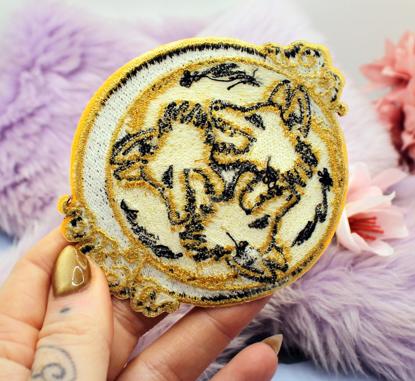Black and Gold 3 Wolf Moon Embroidered Patch (10cm)