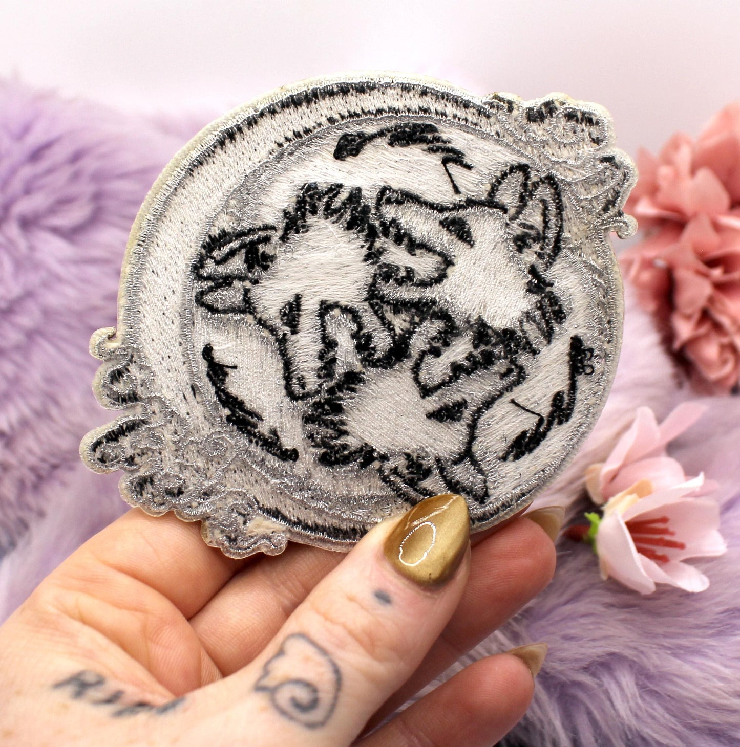 Black and Silver 3 Wolf Moon Embroidered Patch (10cm)