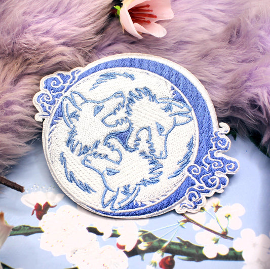 Pastel Blue and White 3 Wolf Moon Embroidered Patch (10cm)