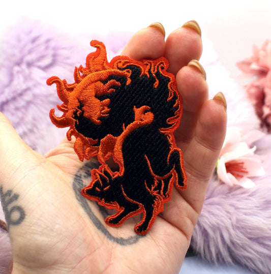 Copper and Black Sun Fox Embroidered Patch (8cm)