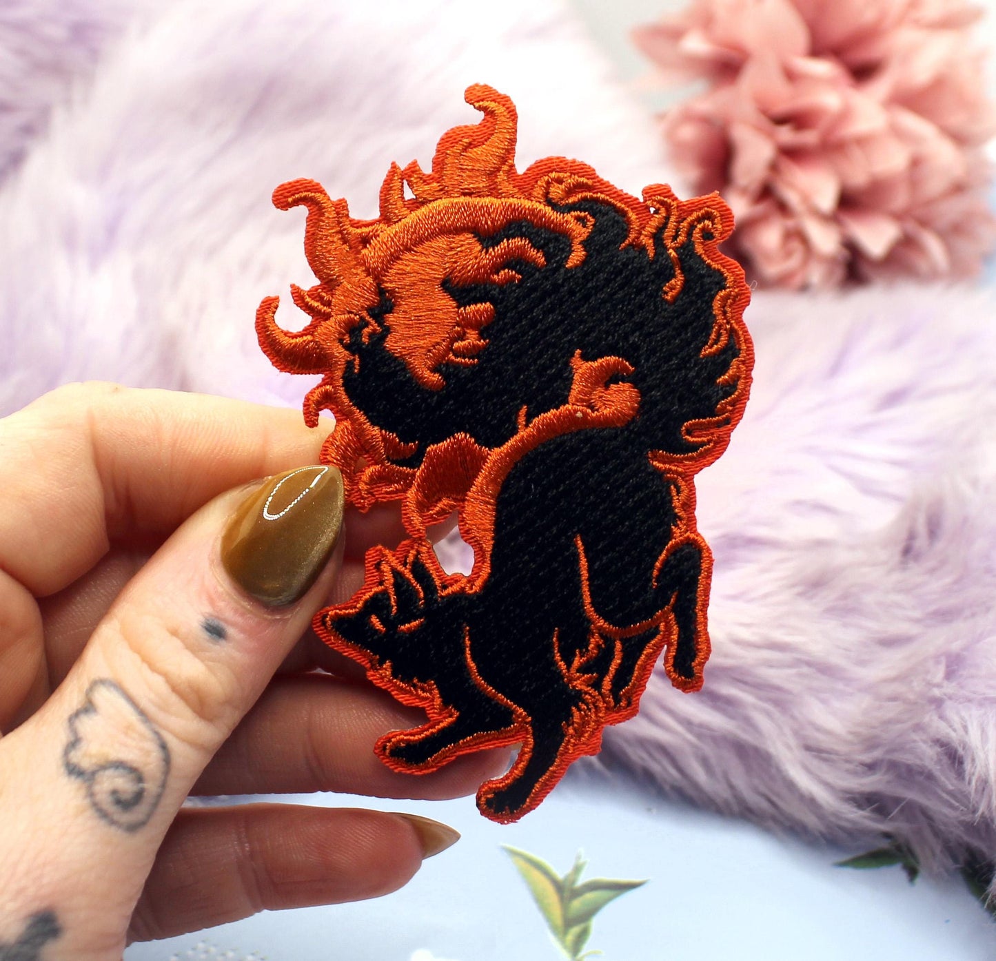 Copper and Black Sun Fox Embroidered Patch (8cm)