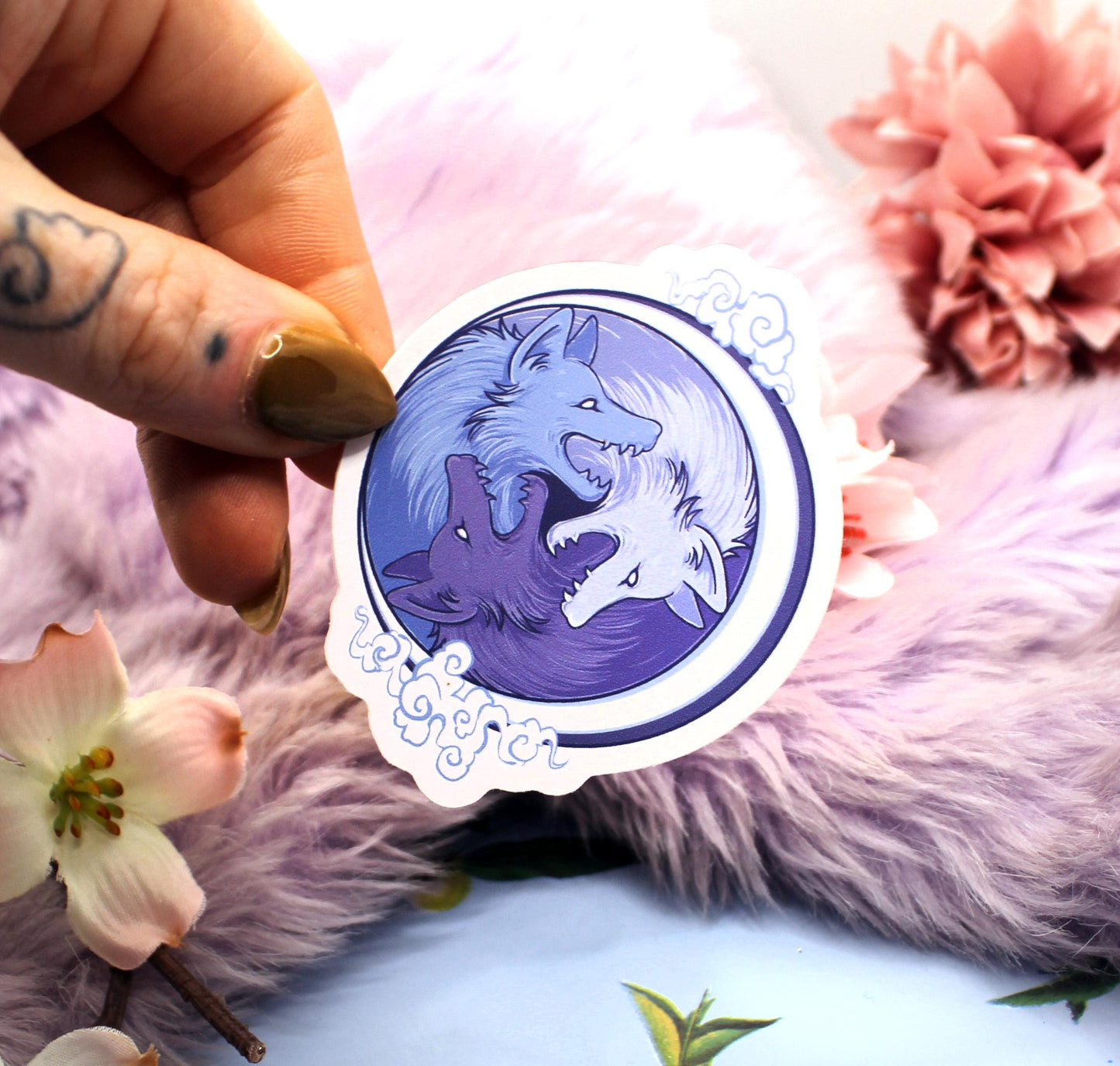 Purple and Blue 3 Wolf Moon Vinyl Sticker (7cm)