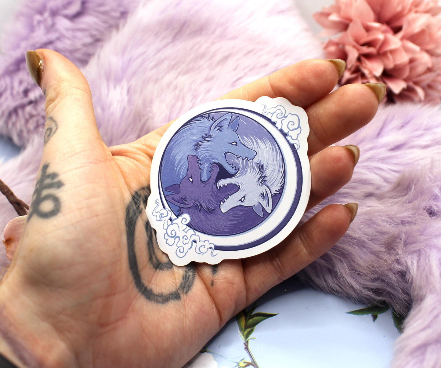 Purple and Blue 3 Wolf Moon Vinyl Sticker (7cm)