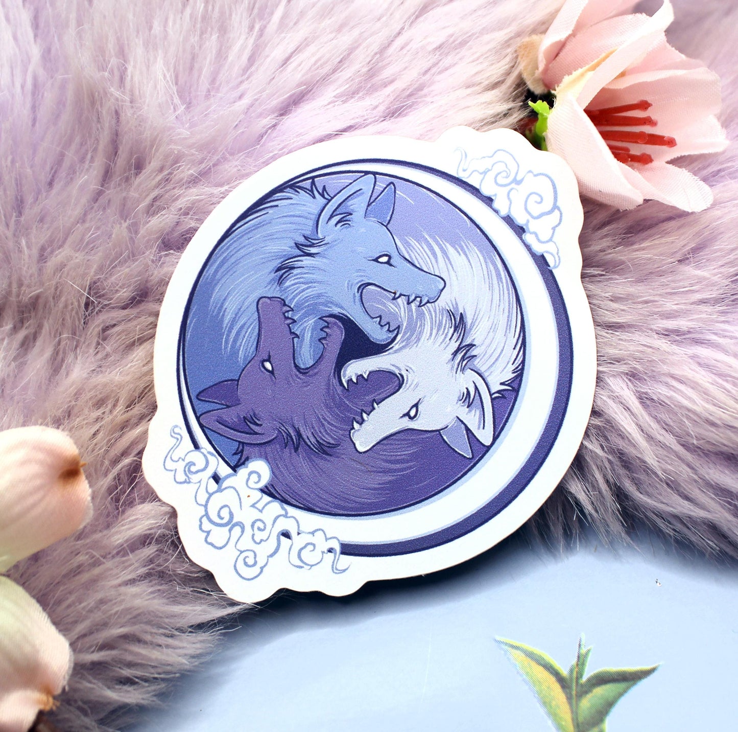 Purple and Blue 3 Wolf Moon Vinyl Sticker (7cm)