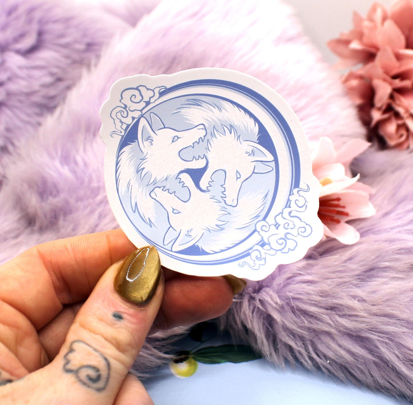 White and Blue 3 Wolf Moon Vinyl Sticker (7cm)