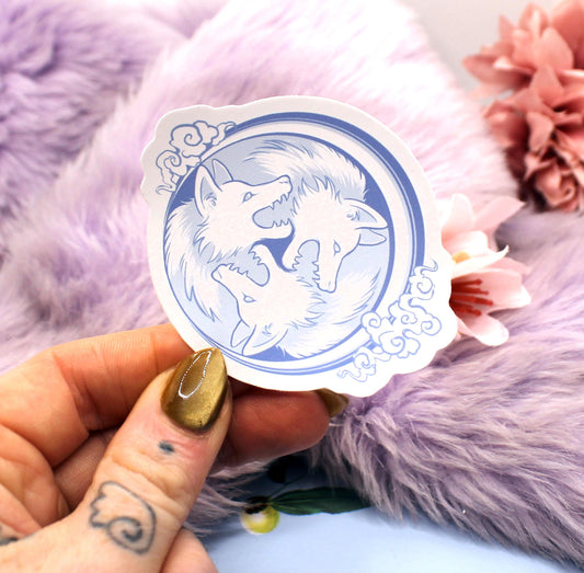 White and Blue 3 Wolf Moon Vinyl Sticker (7cm)