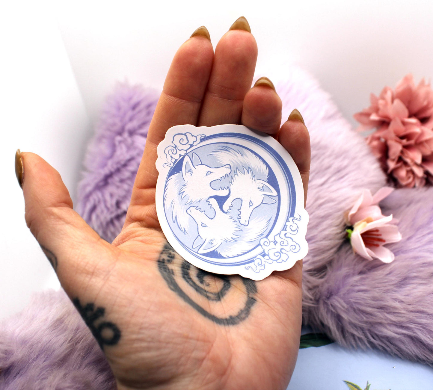 White and Blue 3 Wolf Moon Vinyl Sticker (7cm)