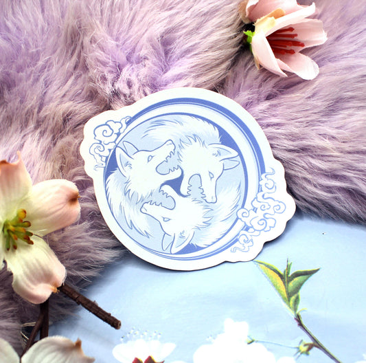 White and Blue 3 Wolf Moon Vinyl Sticker (7cm)
