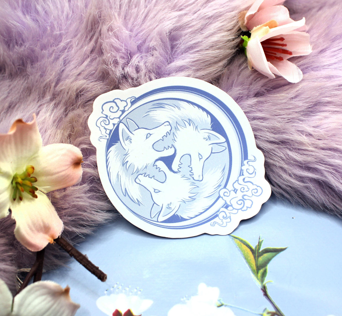 White and Blue 3 Wolf Moon Vinyl Sticker (7cm)