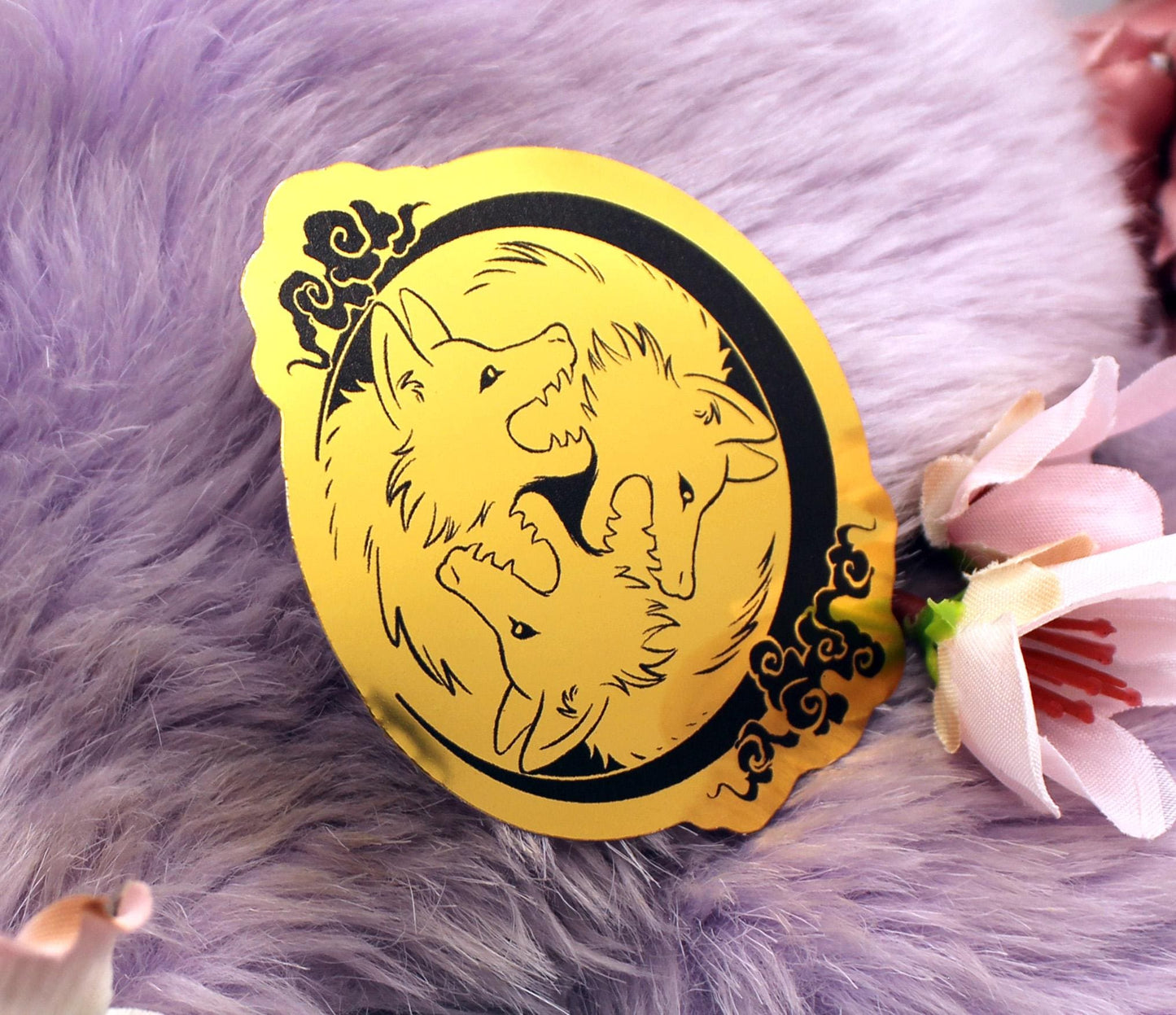Gold Foil 3 Wolf Moon Vinyl Sticker (7cm)